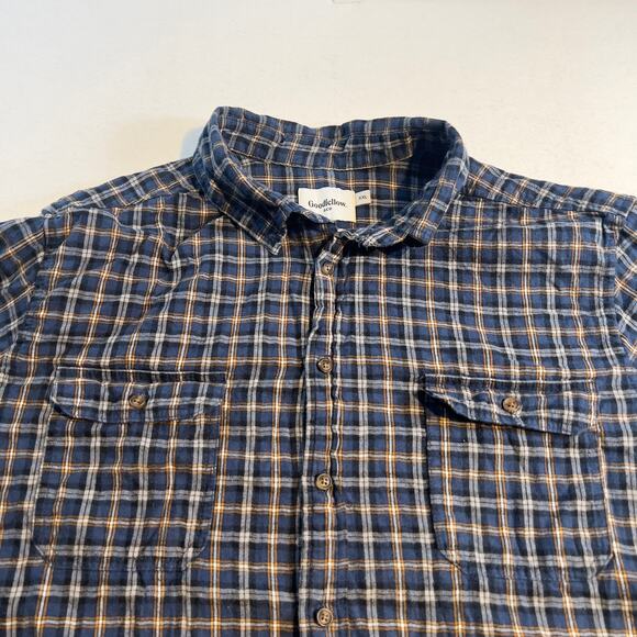 Goodfellow & Co Flannel Button Shirt Men's XXL Blue Brown Plaid Button Pockets - Picture 4 of 12